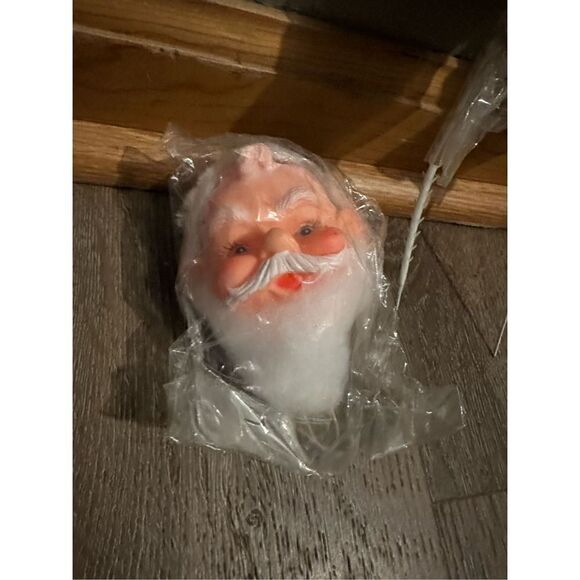 Vintage Flocked Santa Floral Picks Decor Gold Glitter & Santa Head 3 pieces MCM - Picture 2 of 7